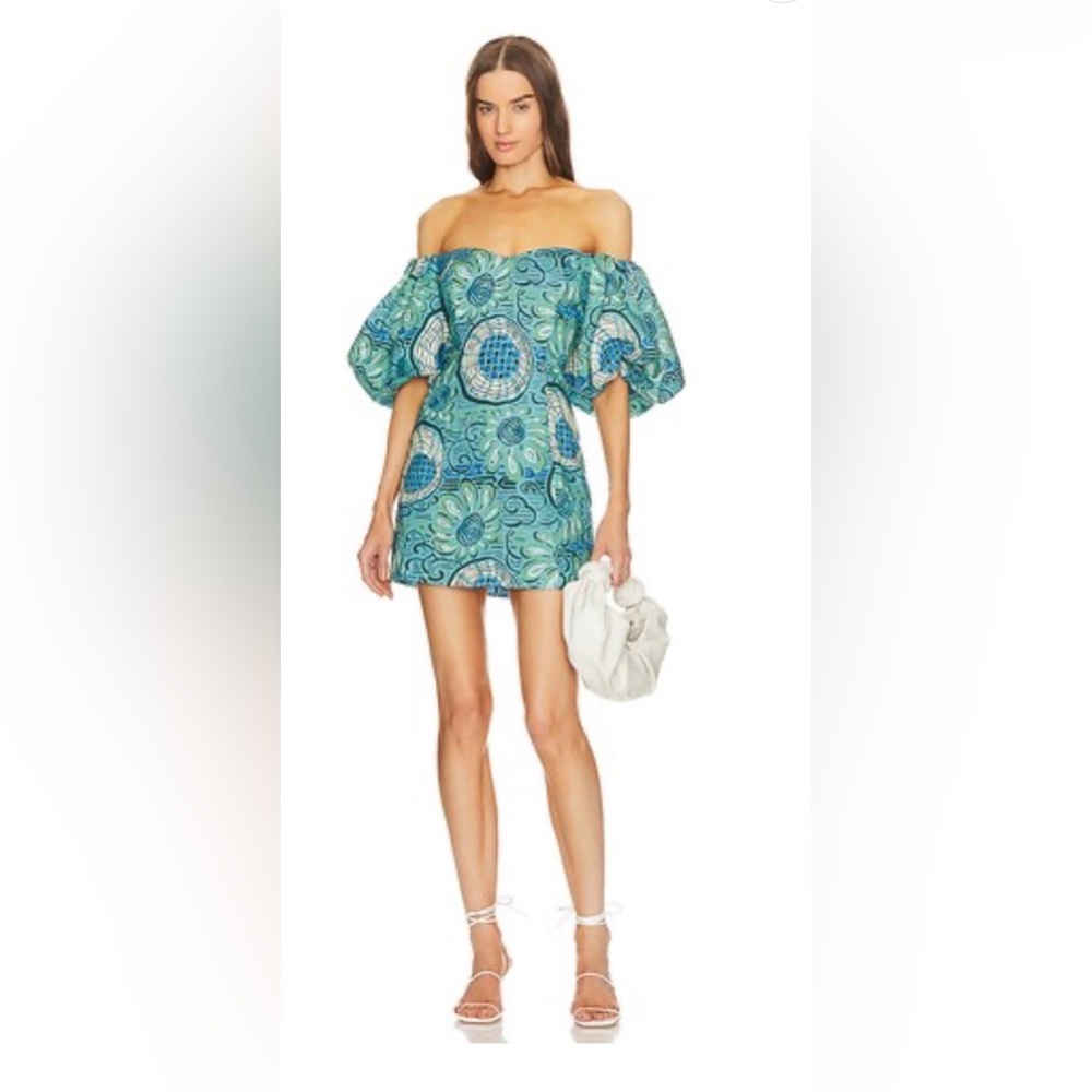 NWOT Rhode Dali Dress Floral Blue Puff Sleeve size 2